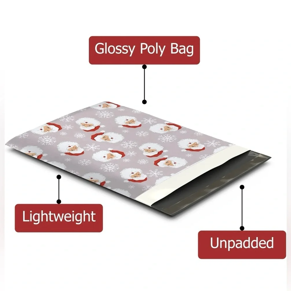 Christmas Santa 20 Poly Mailers red white grey  pack of 20 size 10 x 13